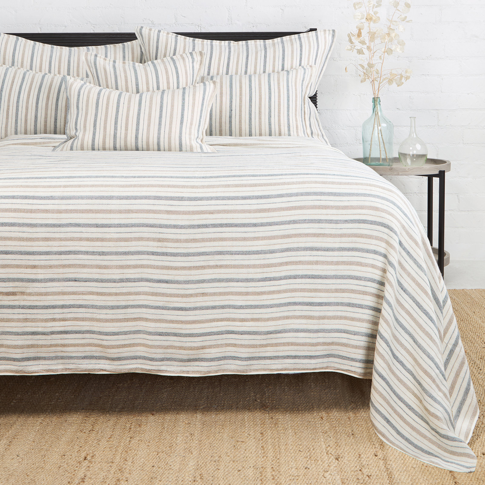 Naples Striped Linen Throw Pillow, 20" x 20", Square