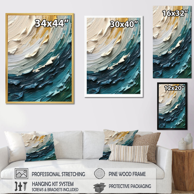 Bleu sarcelle crème surréel spirales II - spirales abstraites, impressions sur toile, H 40 po x l 30 po x P 1,5 po