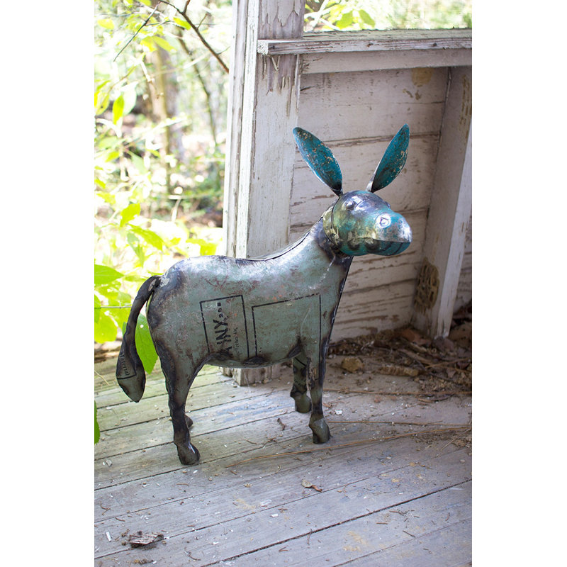  Sculpture d'âne en métal recyclé - 22,5 po faite à la main décorative bleue