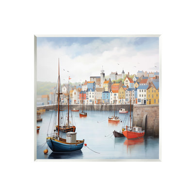 Ba-084-Framed " Waterfront Town Marina " by Ray Powers