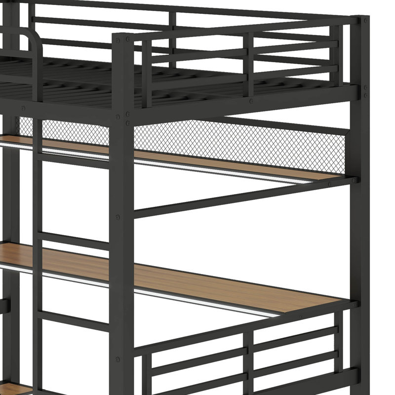  Bowmin Full Size Metal Loft Bed Frame With Storage Shelf And LED Light
