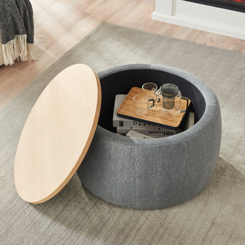 Repose-pieds rond avec rangement, fonction 2 en 1, fonctionne comme table de bout et repose-pieds