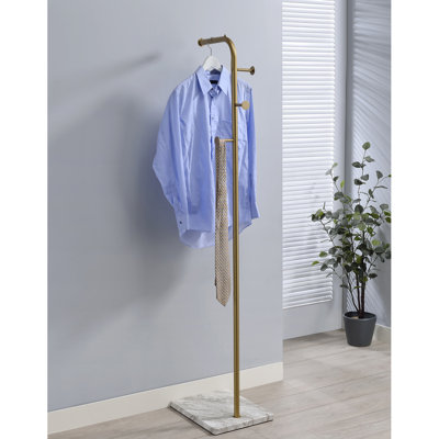 L-Shaped Freestanding Coat Rack, Gold Metal Coat Tree with Crossbar and 3 Hooks, Modern Entryway Organizer for Hallway, Bedroom, Office