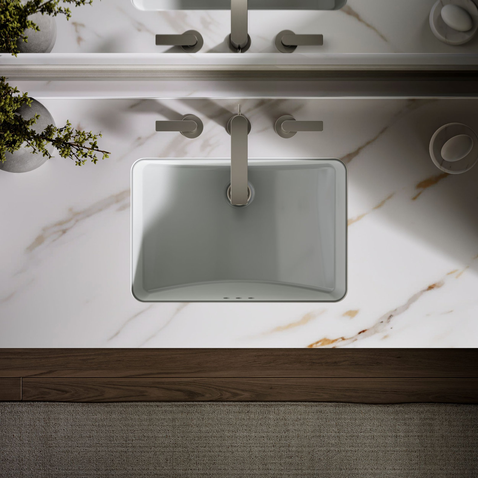 Ladena Finish Vitreous China Rectangular Undermount Bathroom Sink with Overflow, Ice Gray