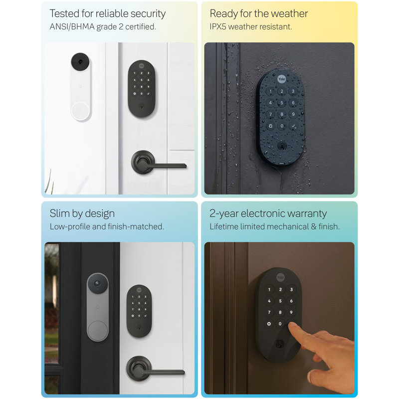 Serrure intelligente avec clé Yale, Noir mat