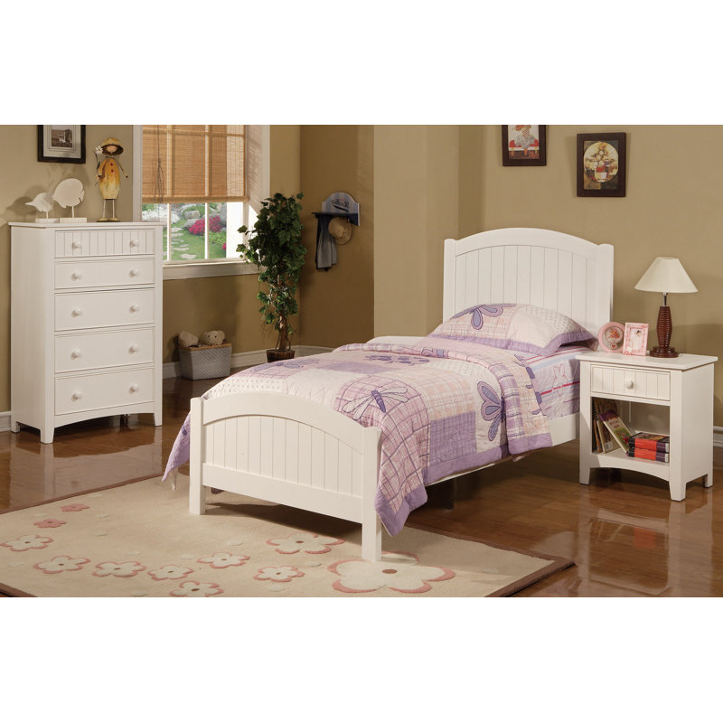 3Pcs Bedroom Set with Twin Size Bed, Nightstand and Chest, Wooden Transitional Style Bedroom Furniture Set 