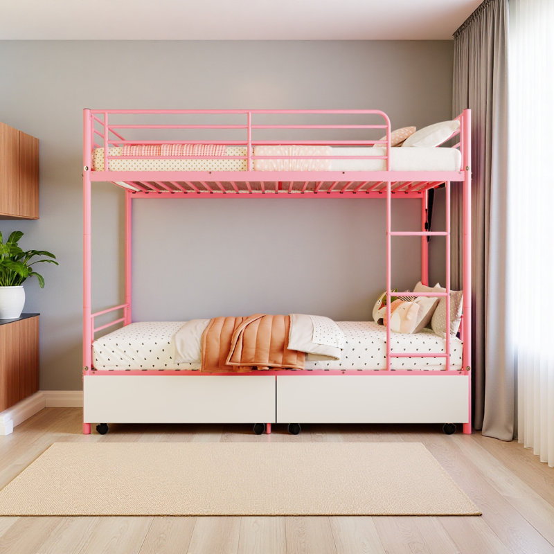 Lit superposé avec station de charge USB, capable de se diviser, Simple sur simple, Rose