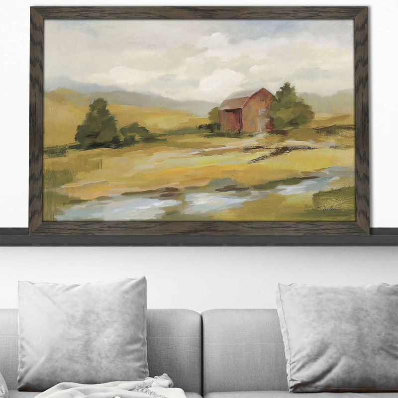 «Springtime Farm Neutral» par Silvia Vassileva - Peinture, Cadre chocolat patiné, H 27,5 po x l 39,5 po x P 0,75 po