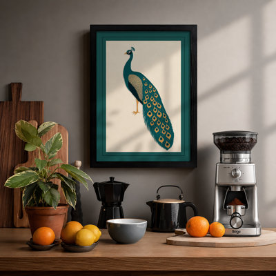 Elegant Peacock Profile Botanical - Framed Print