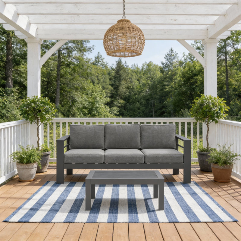 2-Piece 75" Modern Patio Conversation Set with 3-Seat Arrangement, Gray, Gray