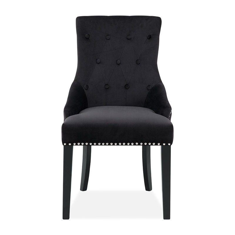 Conway 52cm H Tufted Velvet Upholstered Side Chair, Black, Velvet Black