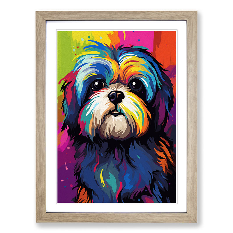 Shih Tzu Pop - Framed Print, Oak , 46cm H x 34cm W x 2cm D