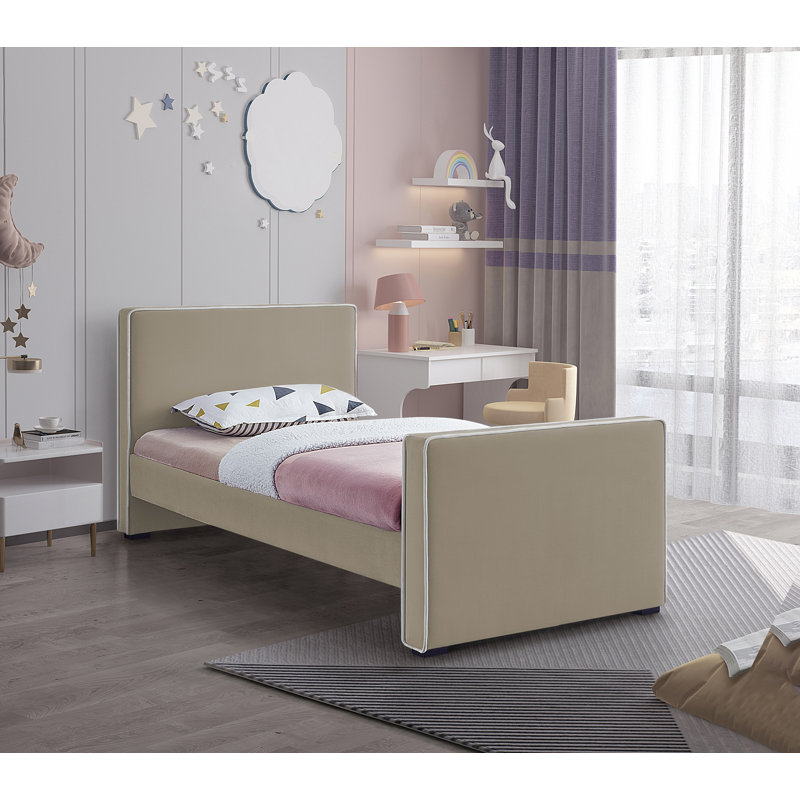 Haneesh Upholstered Unfinished Panel Bed, Twin, Beige Velvet