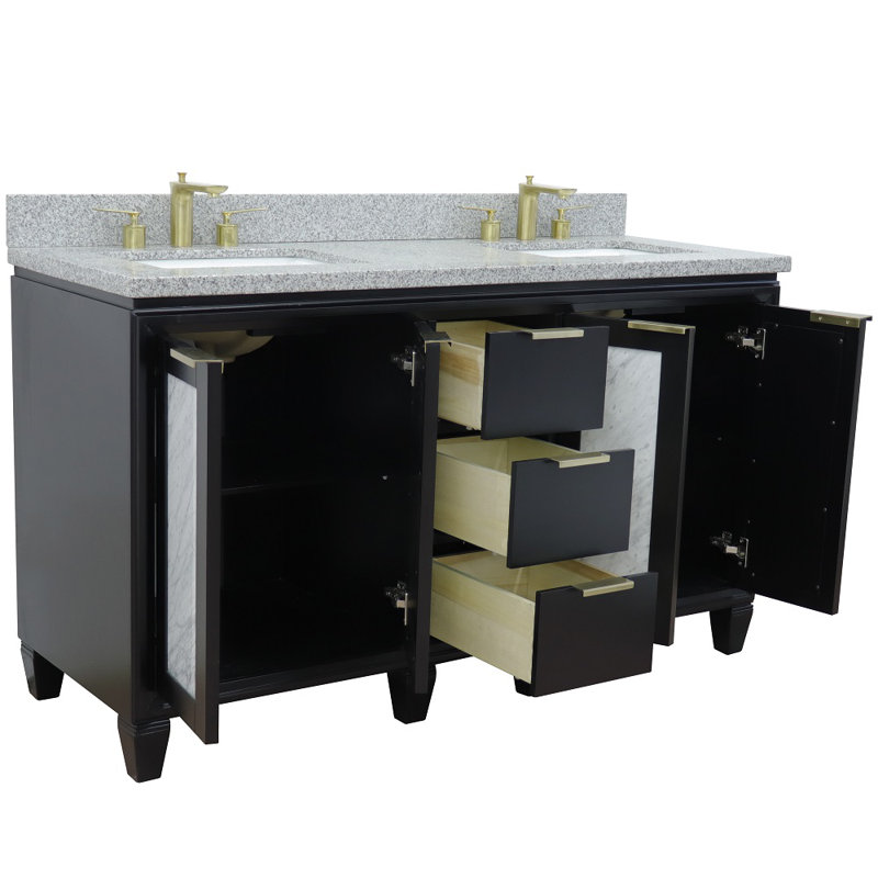 Ensemble de meuble-lavabo double 61 "avec miroir Schreck, Noir, Gris