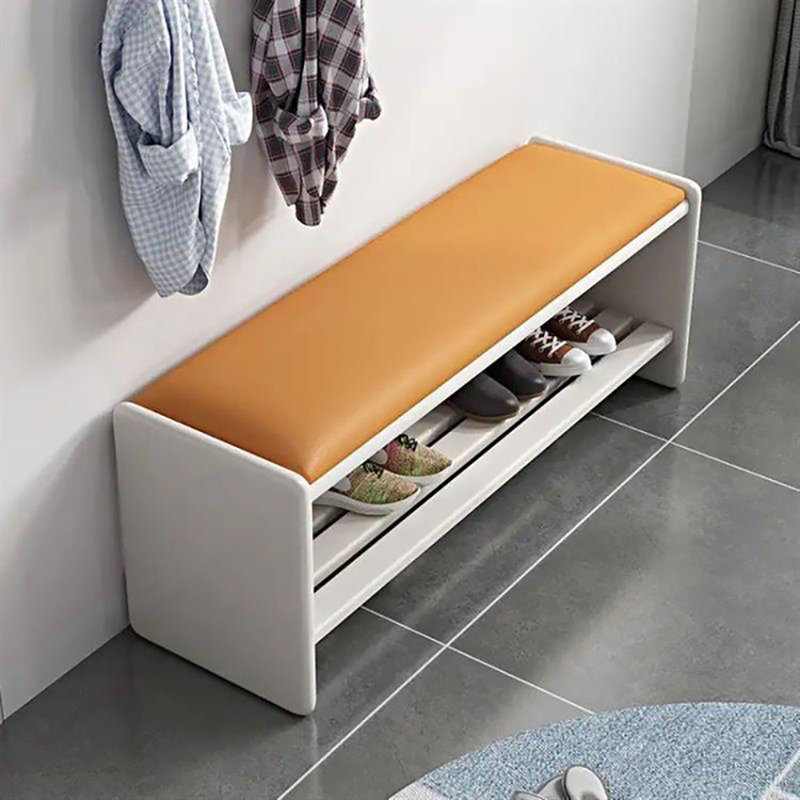 Banc de rangement pour tabouret 35,4 po, Blanc / orange