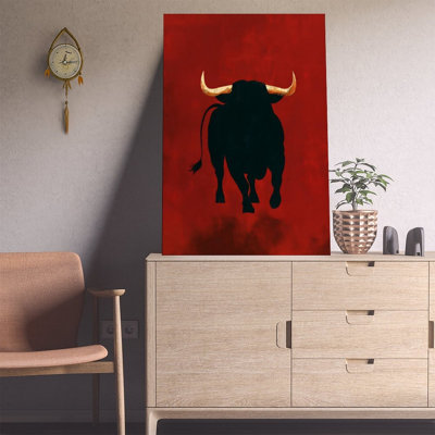 Canvas Wall Art Black Bull On Red Background Poster Vintage Poster Print Home Decor