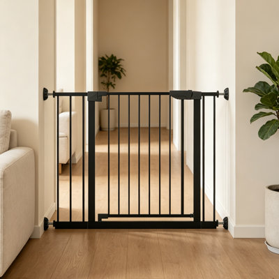 29.5-45.3" Wide Pet Gate With Wall Protector For Stairs, Dog Gate Indoor For Doorways, Black