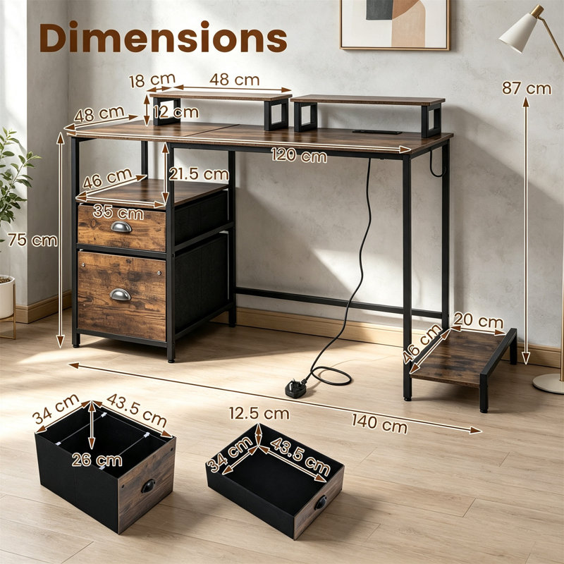 MDF Computer Desk, Rustic Brown