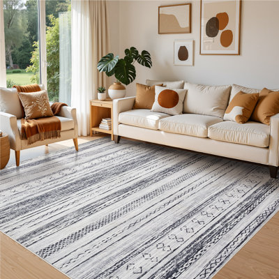 Bohemian Washable Area Rug, Geometric Modern Non-Slip Carpet  Low Pile Floor Mat Living Room Rugs