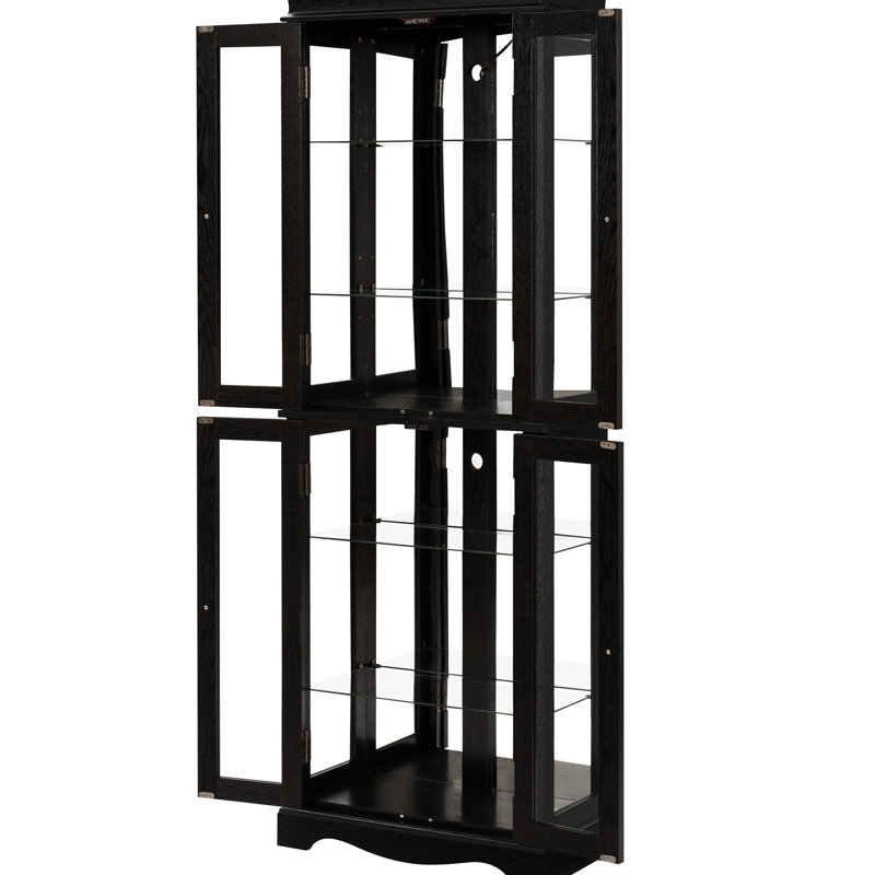 Armoire en verre à six niveaux avec éclairage intégré, cloison mobile, plateau carré élégant pour le rangement du vin, tablettes personnalisables, charnière lisse et