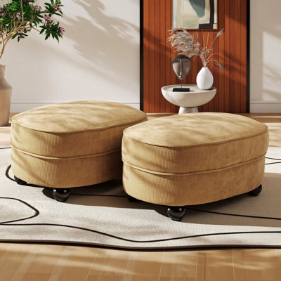 Repose-pieds ovale 30 po en chenille avec pieds ronds en bois massif (ensemble de 2)