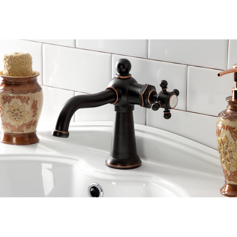 Kingston Brass Nautical Single-Handle 1-Hole Deck Mount Bathroom Faucet with Push Pop-Up and Deck Plate, Naples Bronze