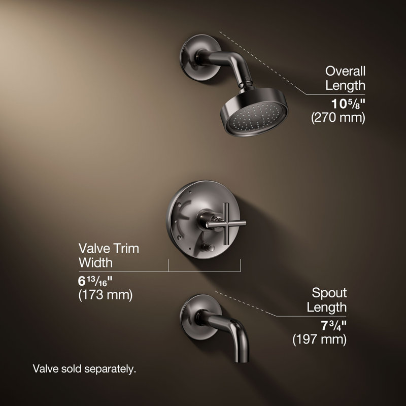 Purist Rite-Tub and Shower Faucet, Cross Handle, Vibrant Titanium