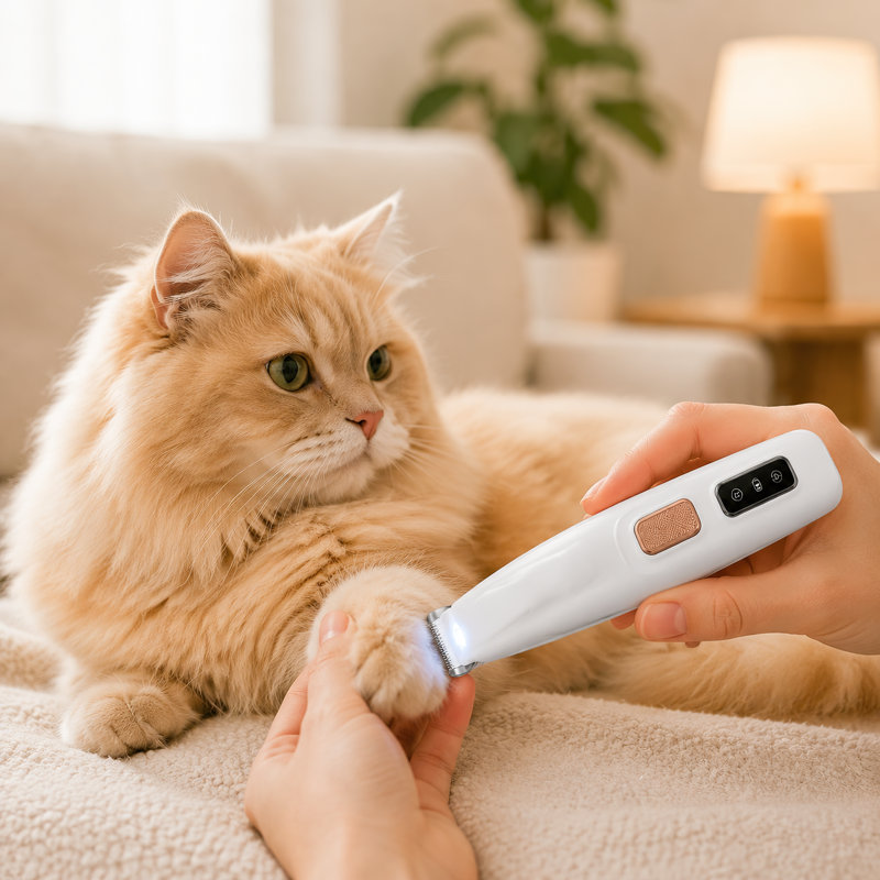 Taille-pattes imperméable pour chien et chat à DEL, comprend de l'huile d'entretien, une brosse de nettoyage et un câble USB