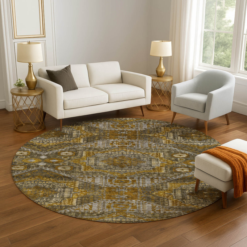 Premium Machine Washable Mayfield AMF1928 Global Rug, Round 8'