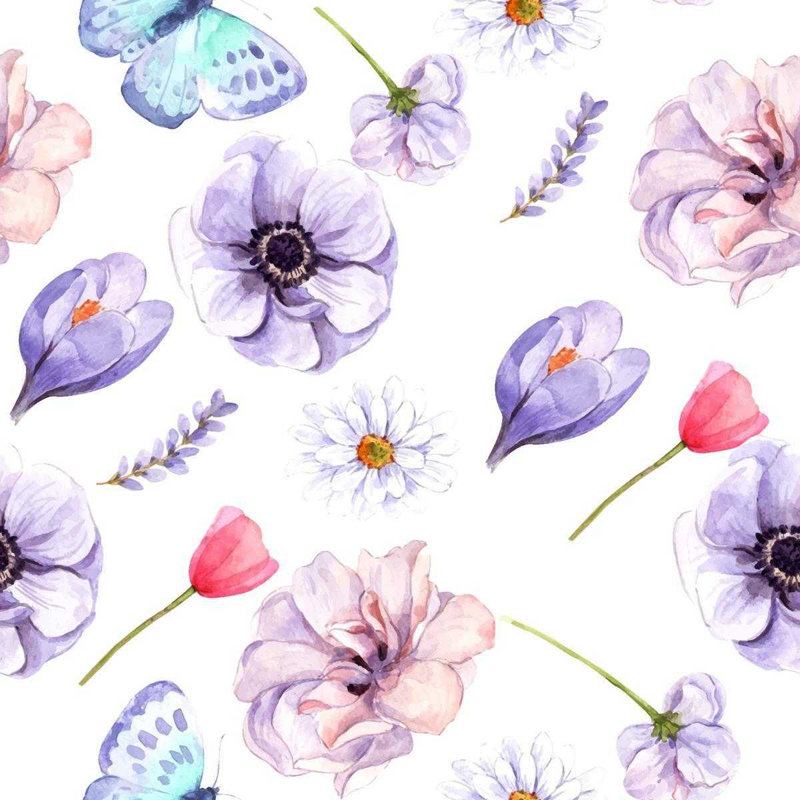 Lilac Flowers Watercolor Peel & Stick Wallpaper N05043