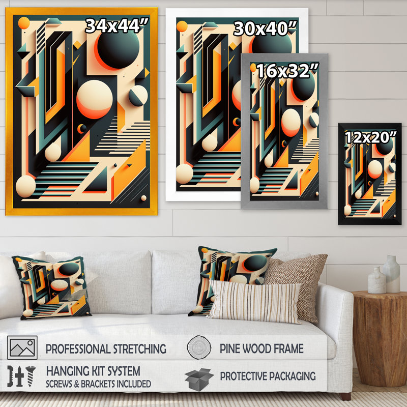 «Retro Elementary Geometrics I», reproduction sur toile encadrée, Or, L 24 po x H 32 po