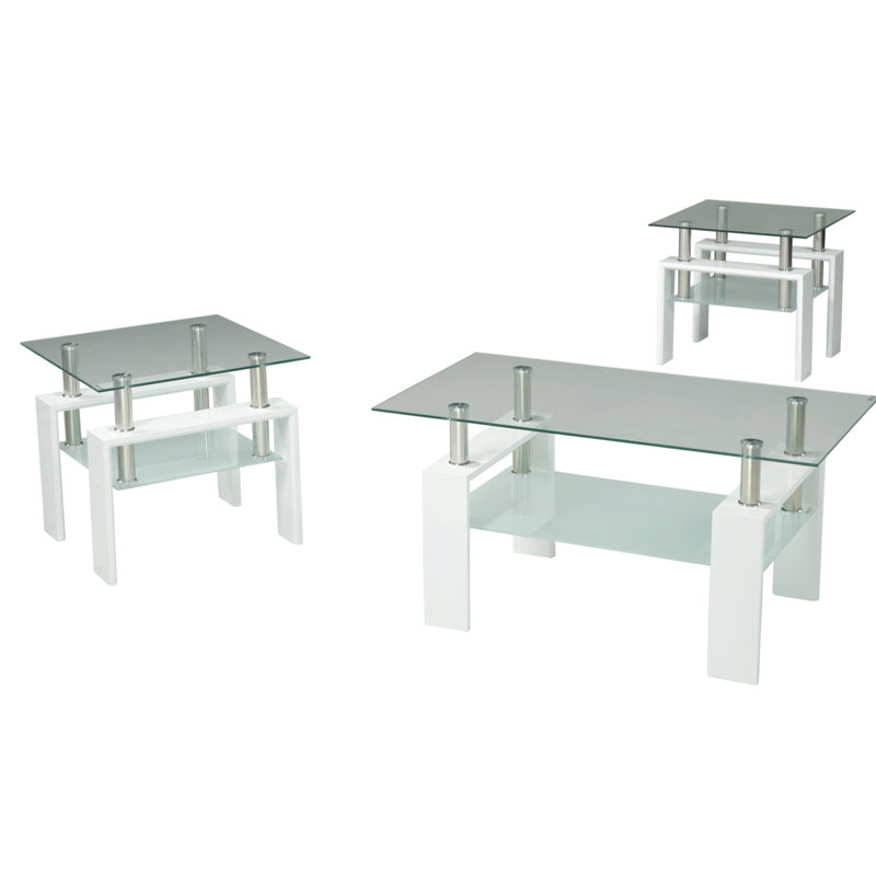 Richelle Glass Top Coffee Table, Clear, White