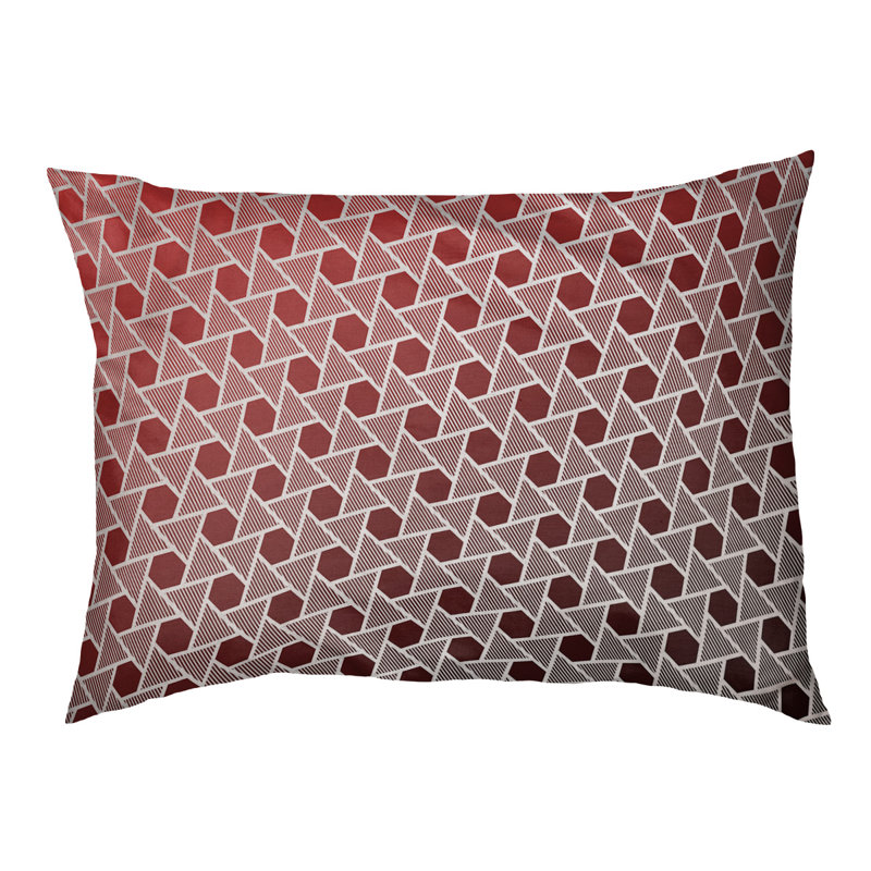 Coussin de lit à triangles hexagonals Byrge, Grand (l 50 po x P 40 po x H 7 po), Noir / rouge, Molleton corail