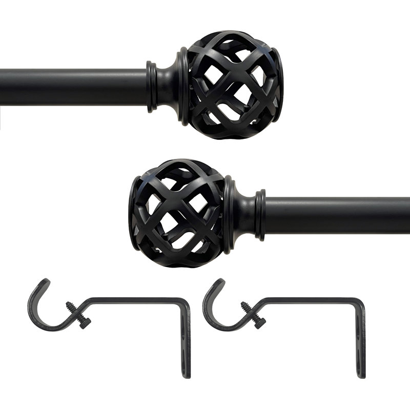 Buono Black Metal Adjustable Curtain Rod with Finial