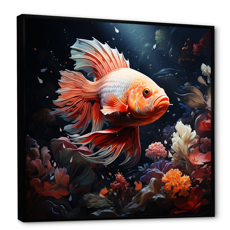Art mural multicolore, poisson du récif de corail I, Cadre flottant noir, H 16 po x l 16 po x P 1 po