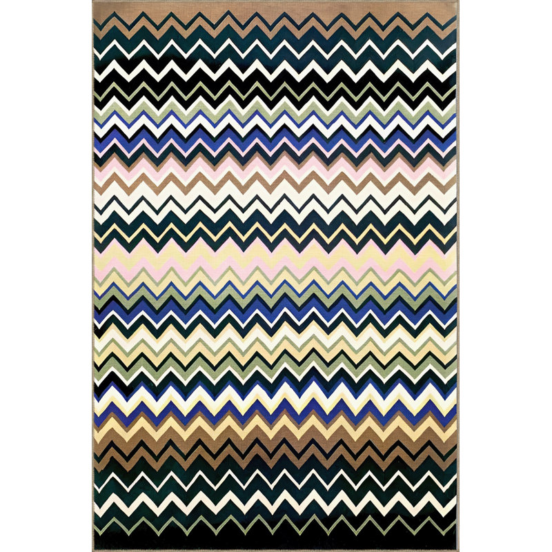 Multi-Colored Zigzag Geometric Triangle Shape Patterned Modern Decorative Rug, Rectangle 4'7.12" x 6'6.74"