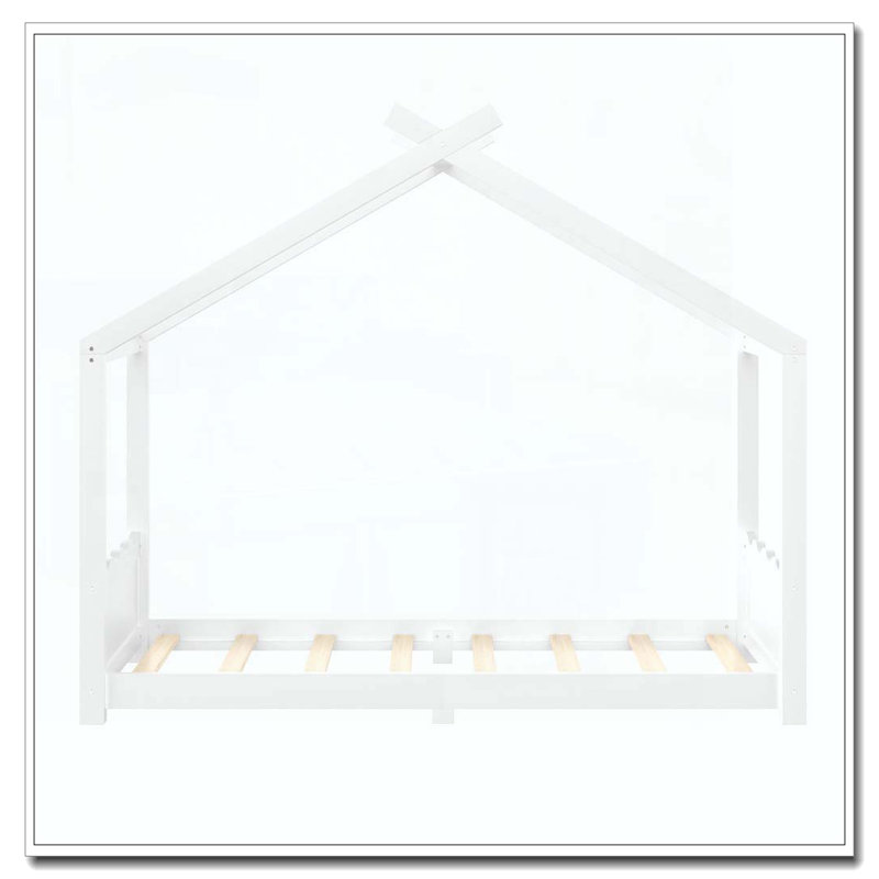 Lit de maison avec lattes de soutien, cadre de lit en bois massif pour enfants, aucun sommier et ouverture, Lit simple, Blanc
