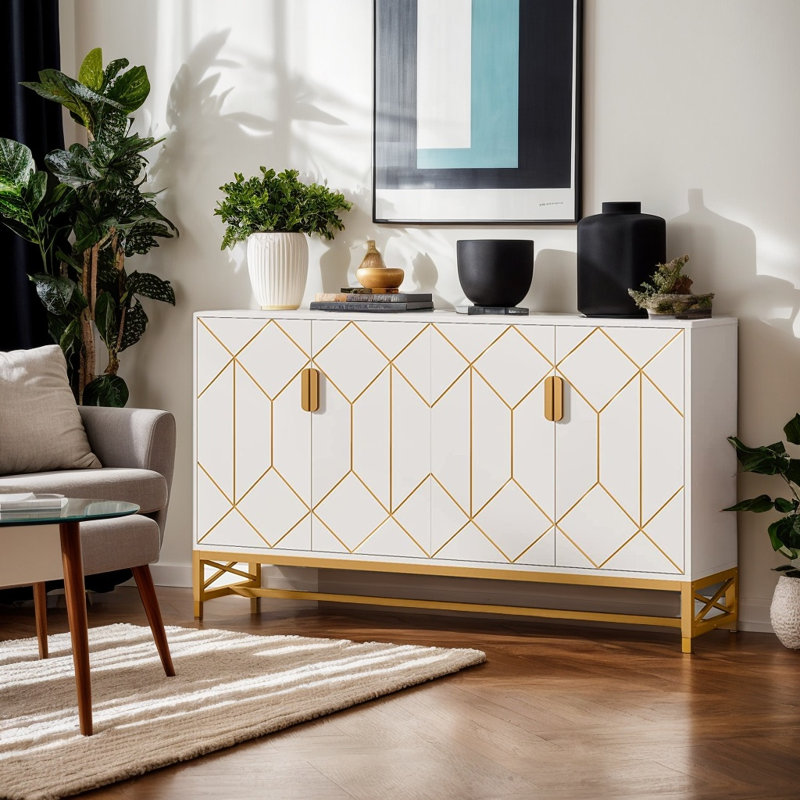 Buffet de 59 po de large moderne et autoportant, armoire de rangement durable à portes fermées pour espaces de cuisine et de salle à manger
