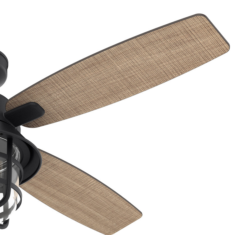 52" Port Royale 4 - Blade Standard Ceiling Fan with Remote Control and Light Kit Included, Black Willow