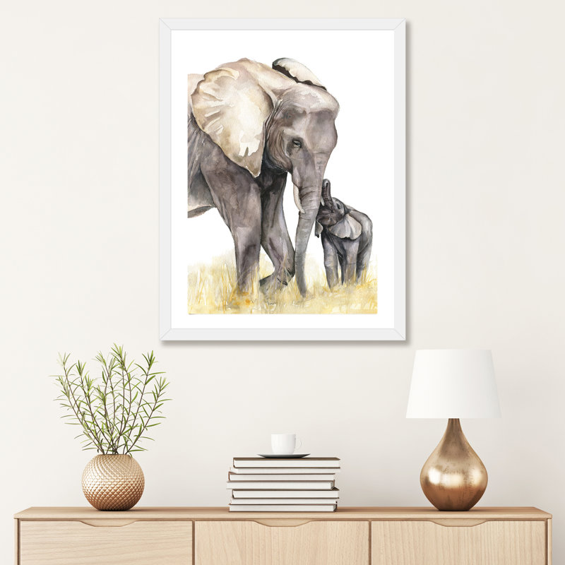 Décoration murale éléphant, H 24 po x l 16 po x P 1 po, Papier encadré blanc