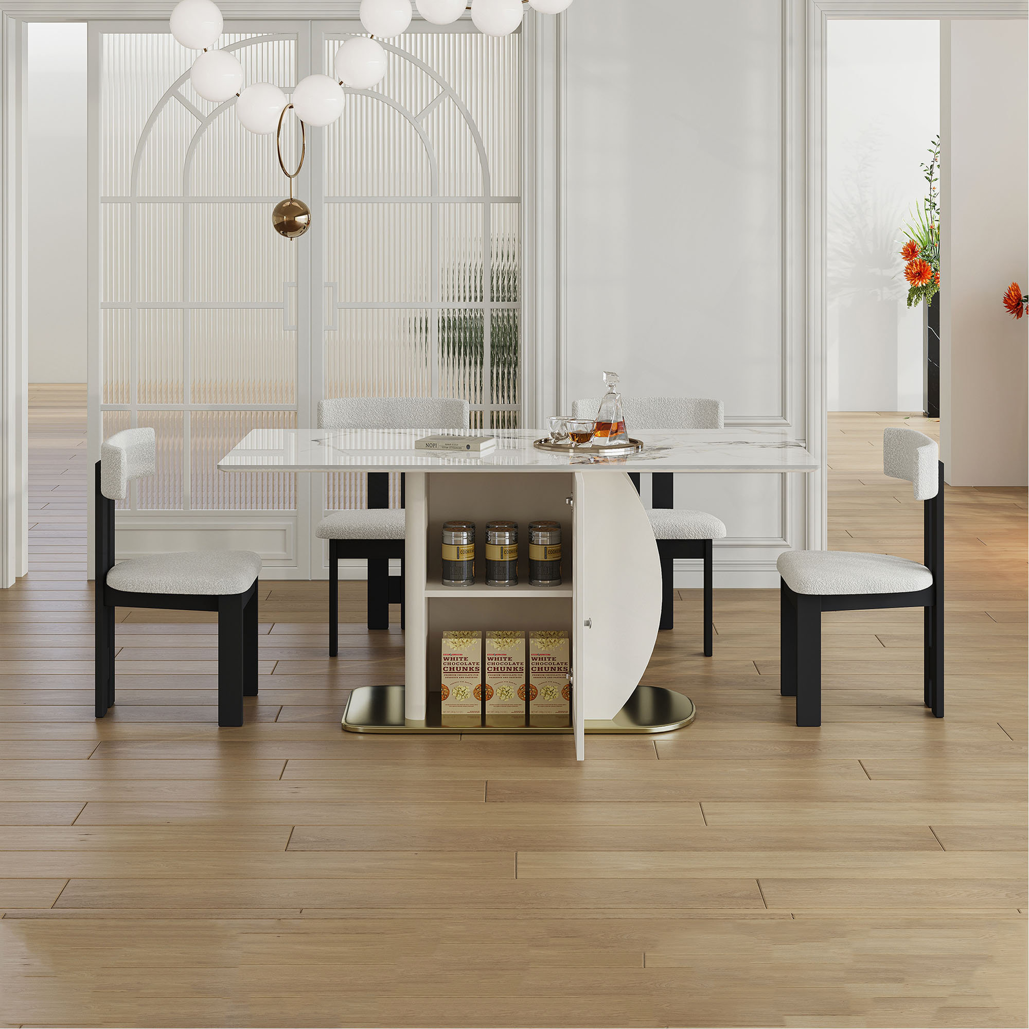 Latitude Run® 63 " Modern 4-6 Person Dining Table With Storage Cabinets ...