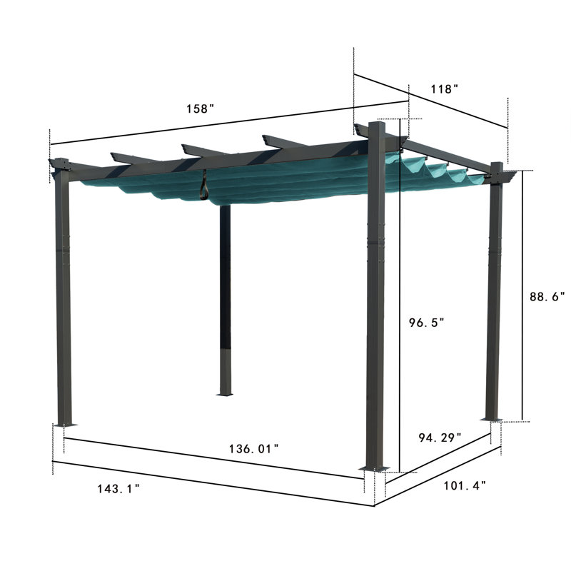 Morgan Outdoor 10 ft. x 13 ft. Pergola with Blue Retractable Sun Shade Canopy