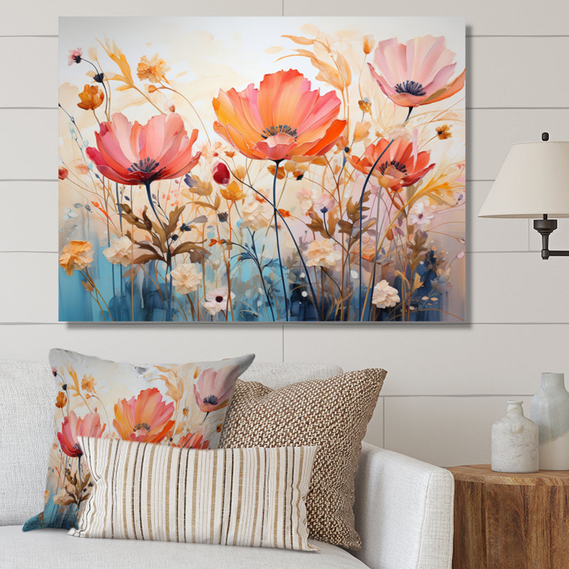 Corail orange fantaisiste botanique sauvage II - impression, Toile tendue, H 12 po x l 20 po x P 1 po