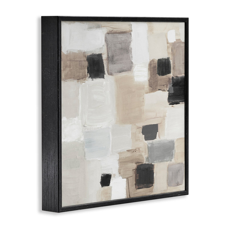 «Neutral Square Patchwork», estampe numérique encadrée par Lanie Loreth, H 12 po x l 12 po, Giclée encadrée noir minuit