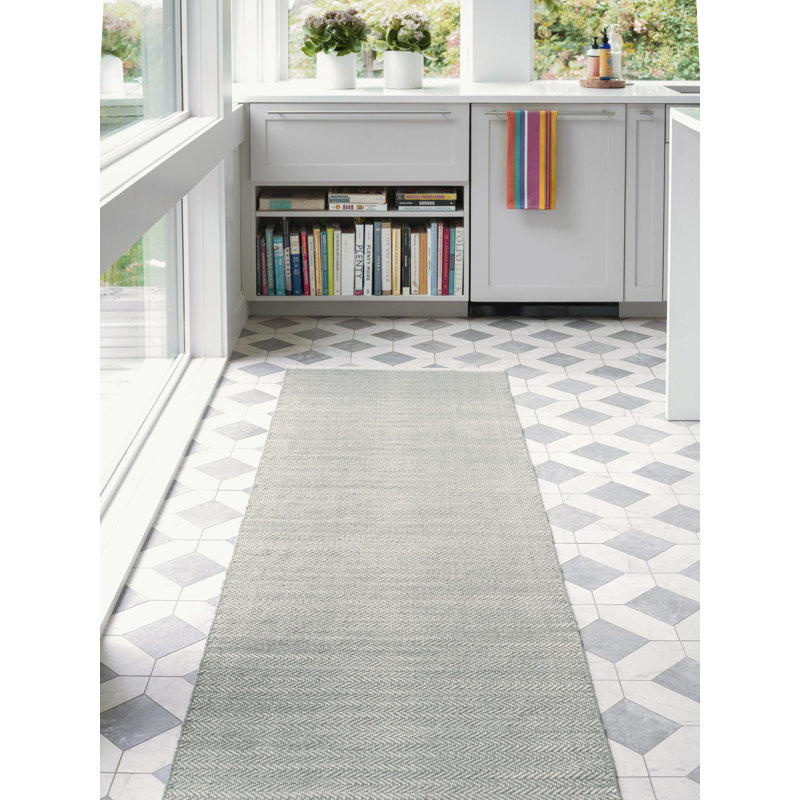 Tapis suédois en coton tissé à la main Herringbone, Rectangle 3 pi x 5 pi, Gris ardoise