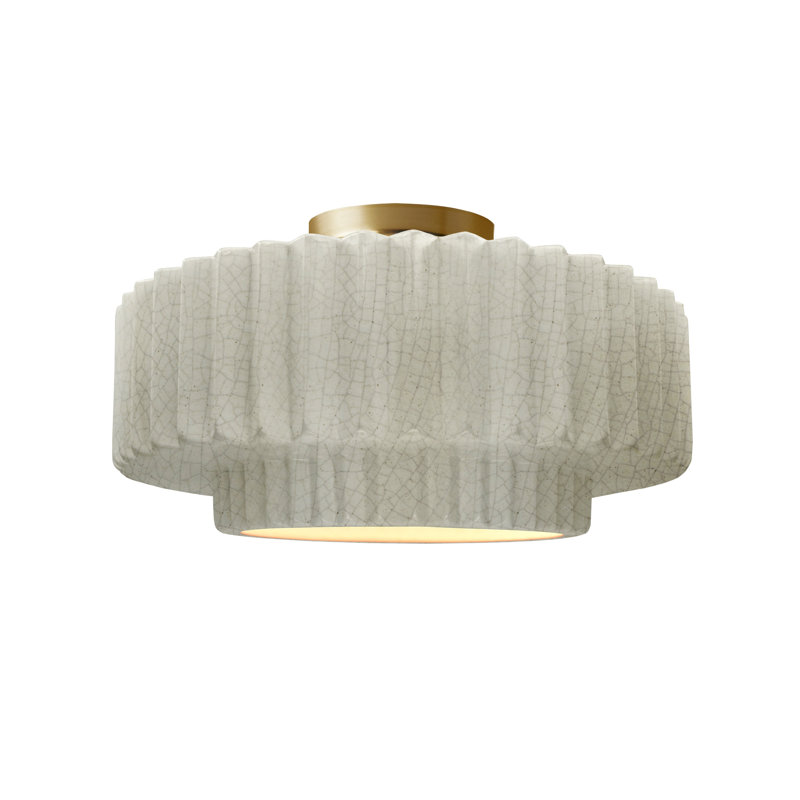 Medium Brushed Brass and Vanilla Gloss Ceramic Semi-Flush Mount Light