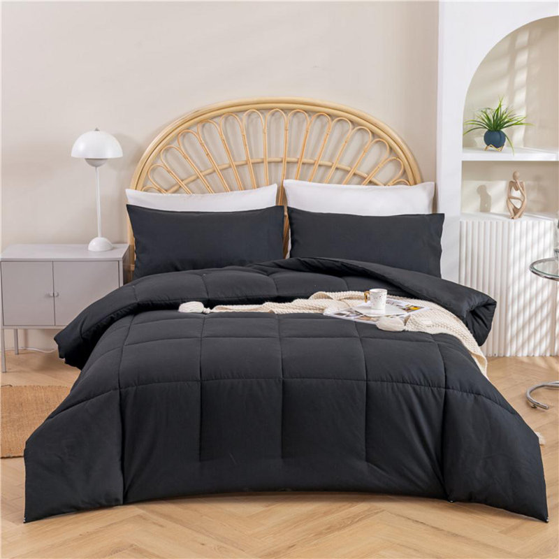 Ensemble d'édredon réversible en mélange de coton 5 pièces, Noir, noir, noir, noir, Édredon grand + 4 pièces supplémentaires