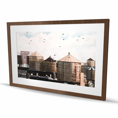 Water Towers - Brown Cities, reproduction encadrée avec passe-partout | Décoration intérieure
