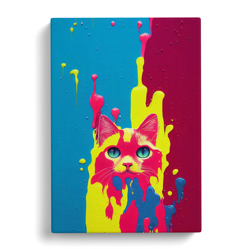Cat In Paint No.5 - Wrapped Canvas, 50cm H x 35cm W