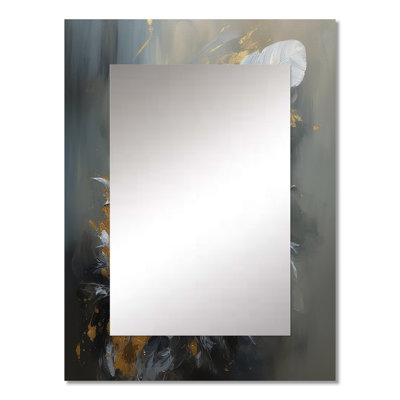 Gold Boho Chic Feathers IV - Glam Feather Unique Wall Mirror, Gold Mirror, Printed Metal Art